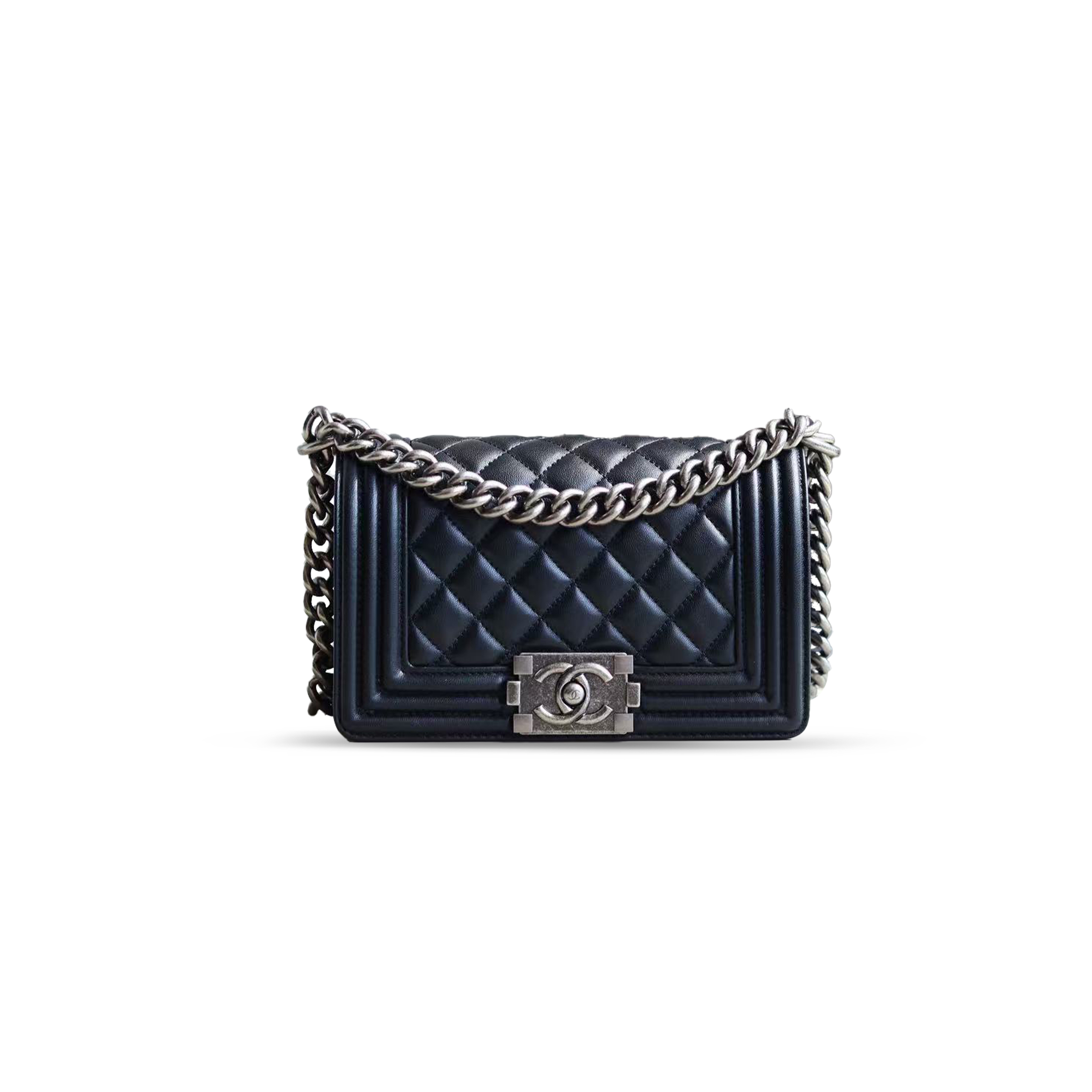 Ch*el master small boy Ch*el handbag lambskin & ruthenium-finish metal black a67085 (20.5*12*8.5cm)